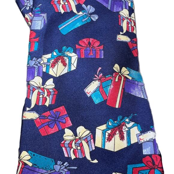 Lands' End Christmas Presents Tie Navy Blue - Picture 2 of 3